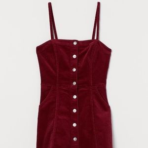 H&M Women’s Maroon Corduroy Button Up Mini Dress